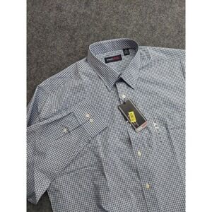 Roundtree York Travel Smart Shirt Mens XL Blue Plaid Check Long Sleeve Button Up